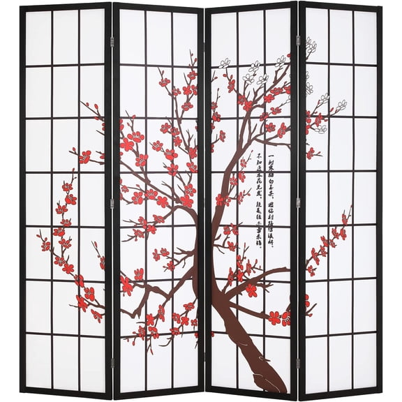 FDW Shoji Privacy Room Divider Screen, 6 ft 4-Panel Folding Freestanding Partition, Wood, White