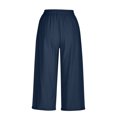 thumbnail image 3 of Pantalon Court en Lin pour Femme - Pantalon d'Été Uni pour Femme à Cinq Points, Grande Taille, Pantalon en Lin Décontracté, Pantalon d'Été Uni pour Femme, Grande Taille, Pantacourt Décontracté, Bleu Marine G, 3 of 6