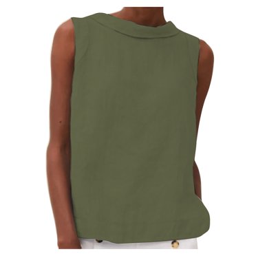 cfhntfmh Tank Tops for Women Cotton Linen Summer Comfy Collared Tunic Shirts Casual Back Keyhole Sleeveless Camisole