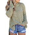 thumbnail image 1 of Womens Fuzzy Knitted Sweater Sherpa Fleece Side Slit Full Sleeve Jumper Outwears, 1 of 3