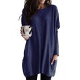 thumbnail image 1 of Automne Hiver Surdimensionné à Manches Longues Couleur Unie Col Rond Chandail Molletonné Blouse pour Femmes Détente Ample Poche T-Shirt Tunique Hauts, 1 of 2
