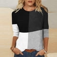 thumbnail image 2 of IROINID Rabais T-Shirts pour Femmes à Manches 3/4 Imprimés T-shirt Ample Blouse Mi-Longue Col Rond Hauts de Détente, Gris, 2 of 4