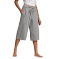 thumbnail image 1 of Kaemgyyd Womens Plus Size Capris Lounge Drawstring Cotton Linen Bermuda Shorts Flowy Wide Leg Beach Vaction Cropped Trousers, 1 of 6
