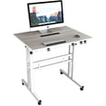 thumbnail image 3 of Soges Bureau d'Ordinateur à Hauteur Réglable Poste de Travail Assis-Debout Bureau Debout Mobile avec Roulettes, Table d'Appoint Debout avec Roulettes, Érable, 3 of 6