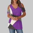 thumbnail image 1 of Soki Womens Tops Color Blocked Printed Short Sleeved V-Neck Off Shoulder Fashionable Summer Clothes, 1 of 6