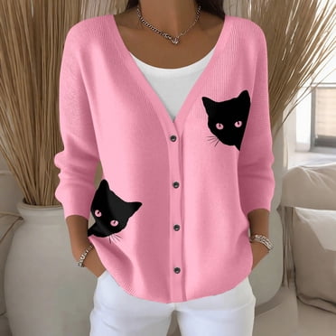 Huaizzzy Elegant Long Sleeve Knit Cardigan Sweater Coat for Autumn Winter Fashion Outerwear Casual Comfortable Soft Yarn plus Size Cardigan Christmas Sweater V Neck Lightweight Sweater Women Short