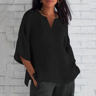 Liquidation d'Économies! BEFOKA T-Shirt Grande Taille pour Femmes, Blouse Décontractée d'Été pour Femmes, Mode Féminine d'Été Col Trois-Quarts Manches Unies