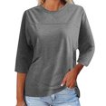 thumbnail image 2 of Plebaso T-Shirts Décontractés pour Femmes à Manches 3/4, Col Rond, Tuniques Amples, Hauts Unis, Chemisiers d'Été, Tee pour Femmes, 2 of 7
