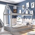 thumbnail image 3 of Patiojoy Lit Cabane Simple Cadre de Lit Plateforme en Bois Base de Matelas avec Apparence de Maison Gris, 3 of 7