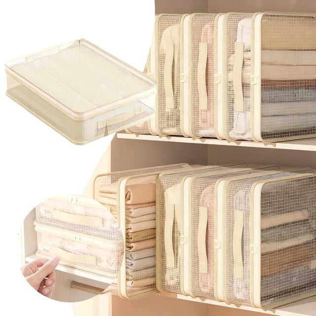 Solution de Rangement pour Textiles de Maison pour l'Organisation de Garde-Robe, Tissu Polyester Durable, Séparateur de Placard Pliable avec Fenêtre Transparente et Poignée Robuste pour Salon et Chambre