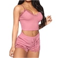 thumbnail image 2 of drppepioner Femmes Lingerie Aguichant Mode Pyjama Uni Sans Manches Dentelle Camisole Short Ensemble de Pyjama, 2 of 6