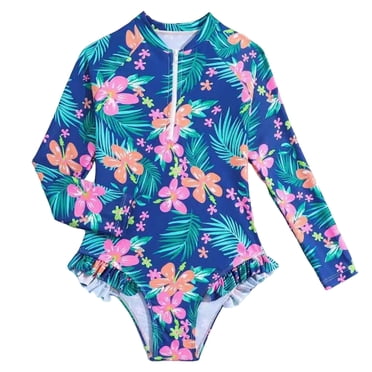 Splozh Baby Swimsuit Baby Girls Swimsuit Bathing Suit Long Sleeve Rash Guard Swimwear with UPF 50+ Blue,8-9 Years