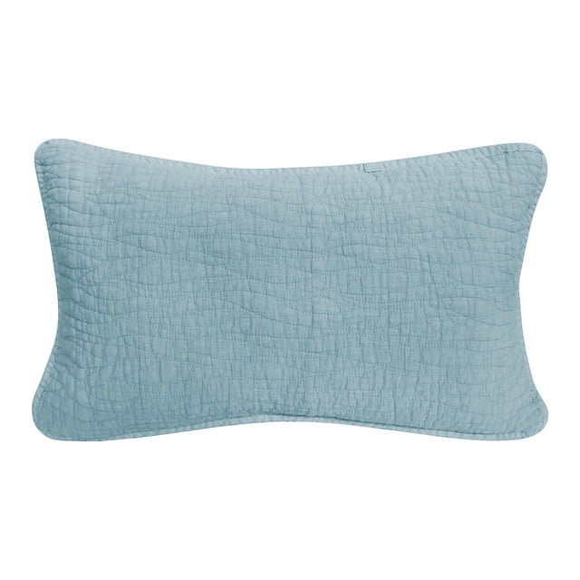 Gouchee Home Carson Rectangle Cushion in light blue with a stone-washed 100% cotton shell featuring an intricate wave quilted pattern, rectangular shape, and soft texture, ideal as a decorative throw pillow for bedroom or living room.