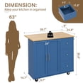 thumbnail image 3 of Walsunny Kitchen Island on Wheels with Storage Cabinet & 3 Drawer, 39.7" Width Rolling Kitchen Table, Cart Handle for Towel Rack or Free Mobility Blue, 3 of 10