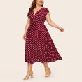 thumbnail image 4 of LSLJS Plus Size Ladies Polka Print Dress Button Lace-up Waist V-neck Skirt, 4 of 9