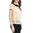 thumbnail image 4 of INSPIRE CHIC Blouse en Dentelle Transparente à Manches Courtes pour Femme à Col Peter Pan Contrastant S Beige, 4 of 6