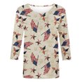 thumbnail image 4 of Lenago Été Plus Size Été Tops Mode for Women Femmes Manches Courtes Rétro Col Rond Imprimé en Vrac Blouse Tops Manches Trois Quarts 4ème de Juillet Tenues for Women, 4 of 4