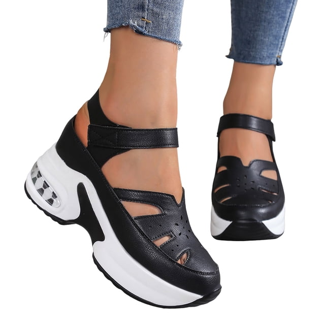 Womens Platform Wedge Gladiator Sandals Summer Fall Leather Closed Toe Hidden High Heel Fisherman Work Shoes