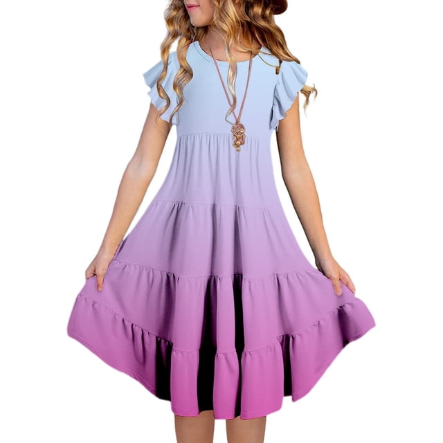 Robe Fille Enfant Robe Fleurie Robe d'Anniversaire Fille Robe de Fête Fille Vêtements d'Été pour Filles 8-9 Ans