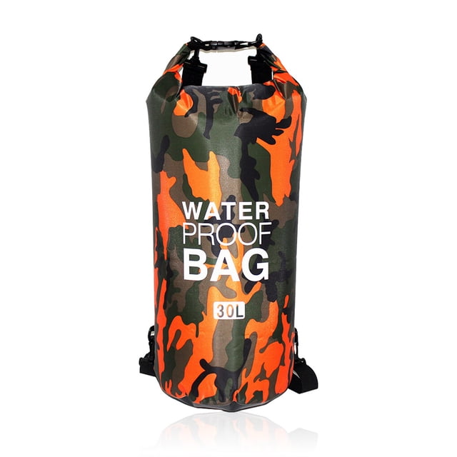 2L Inflatable Swimming Bag Multifunction Dry Sack Large Capacity Dustproof Washable Storage Pouch Boating Lifebelt Water Sports Orange Camouflage 24x72cm