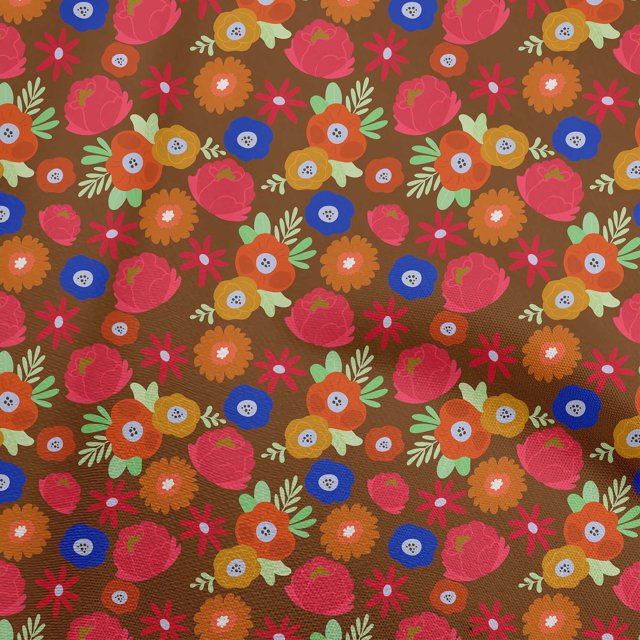 oneOone Viscose Jersey Maroon Fabric Abstract Retro Floral Sewing Material Print Fabric By The Yard 60 Inch Wide