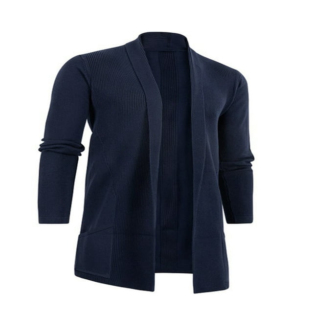 Men Cardigan Sweaters Solid Color Shawl Collar Long Sleeve Knitted Fall Casual Long Cardigan
