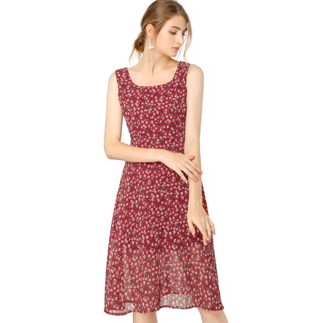 INSPIRE CHIC Robe Midi Sans Manches Vintage à Imprimé Cerise pour Femmes