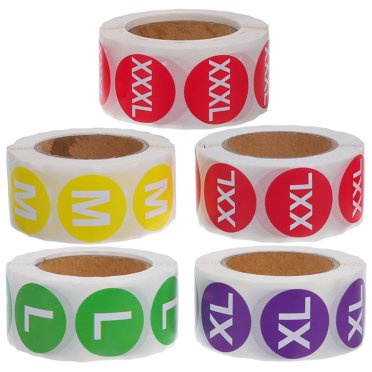 KAKOWELY colored labels stickers 5 Rolls Size Labels Sizes Stickers For Clothing Cloth Stickers Size Labels Clothing Shirt Size Stickers Round Multi-Color Size Stickers For Clothing