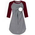 thumbnail image 1 of Jchiup Chemise de Nuit de Maternité à Manches 3/4 à Rayures pour Soins, Allaitement, Vêtements de Nuit, 1 of 7