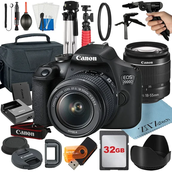 Canon EOS 2000D / Rebel T7 Appareil Photo Reflex Numérique Ensemble avec Objectif Zoom 18-55mm + Carte 32 Go + Étui + Trépied + Accessoire ZeeTech