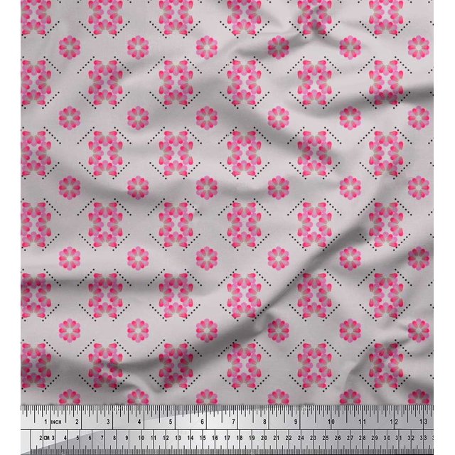 Soimoi Rayon Fabric Dot & Floral Artistic Printed Fabric 1 Yard 42 Inch Wide