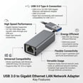 thumbnail image 3 of UniLink (TM) USB 3.0 to 10/100/1000 Gigabit Ethernet LAN Network Adapter, USB3.0 to RJ45, 3 of 6