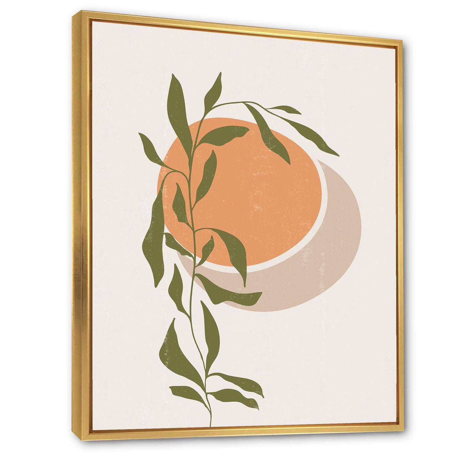 Designart Soleil et lune orange abstraits avec des feuilles tropicales ART MURAL À CADRE FLOTT
