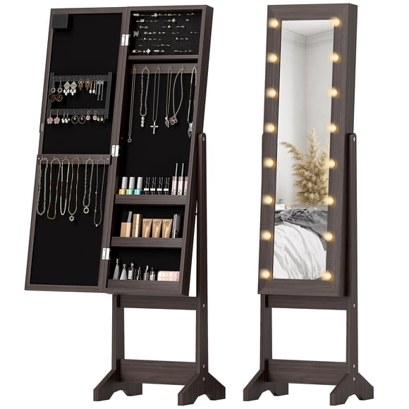 HOMCOM Lighted Mirrored Angle Adjustable with16 LED Lights, Dark Brown