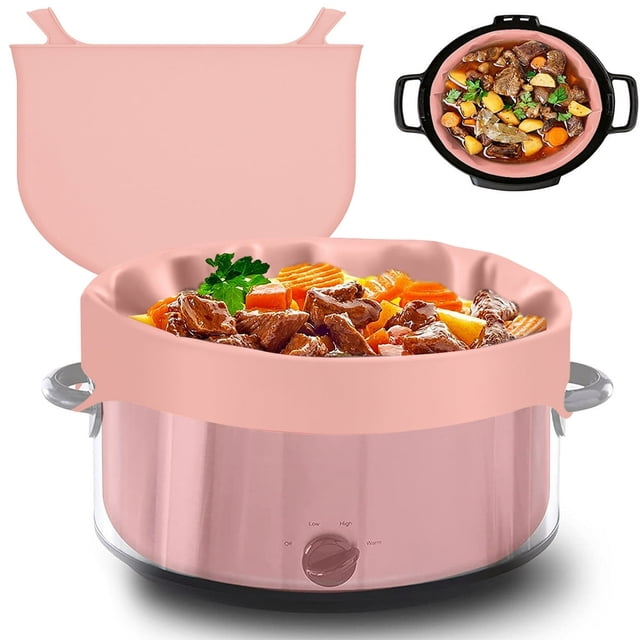 DEBGFS Slow Cooker Liners Fit for 8 Qt Crock Pot Silicone Cooking Bags Liners Divider Insert for Oval Or Cooker Leakproof and Dishwasher Safe,pink