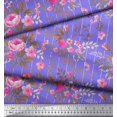 thumbnail image 2 of Soimoi Tissu Popeline de Coton Rayé, Feuilles & Roses Imprimé Floral au Mètre 56 Pouces de Large, 2 of 3