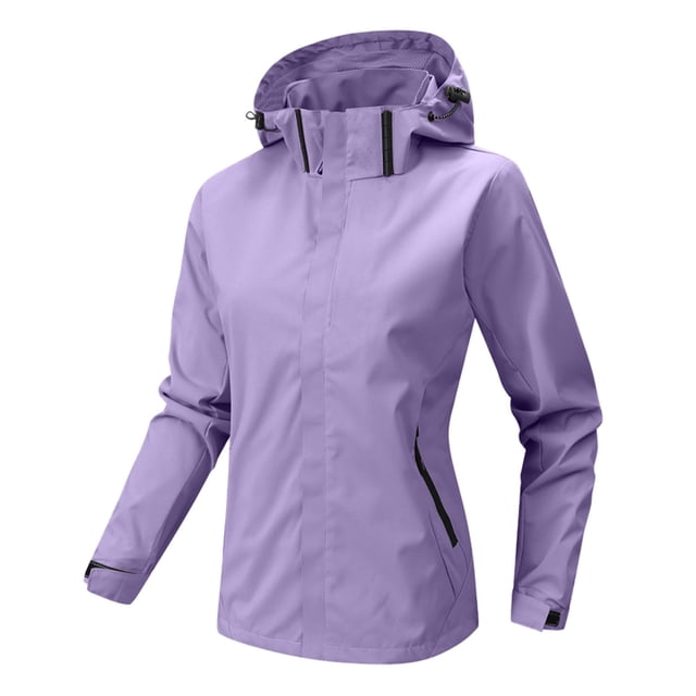 Bmisegm Ladies Solid Color Windproof Spring and Autumn Couples with Soft Jacket Windbreaker Womens Coats Purple XXL