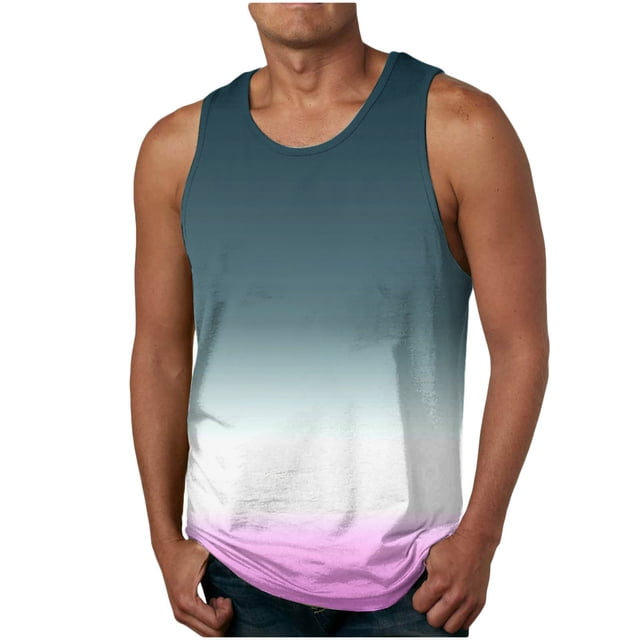 EGNMCR Débardeurs Homme Homme Décontracté Mode Dégradé Imprimé Sans Manches Chandail Col Rond Débardeurs de Sport
