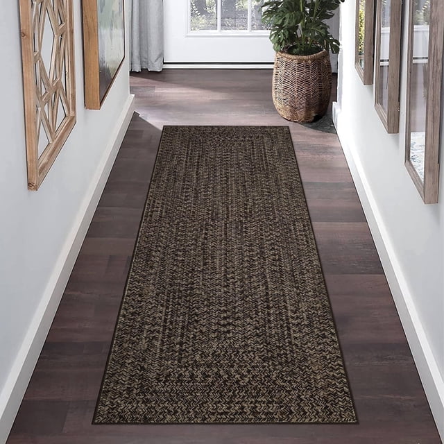 Garvee 2'x6' Runner Rugs Kitchen Entryway Braided Print Rugs, Machine Washable Non-Slip Low Pile Indoor Rugs for Hallway, Bedroom, Living Room, Brown