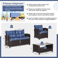 thumbnail image 2 of Gymax 4PCS Outdoor Conversation Set Patio PE Rattan Set w/ Glass Table & Sofa Cushions Navy, 2 of 10
