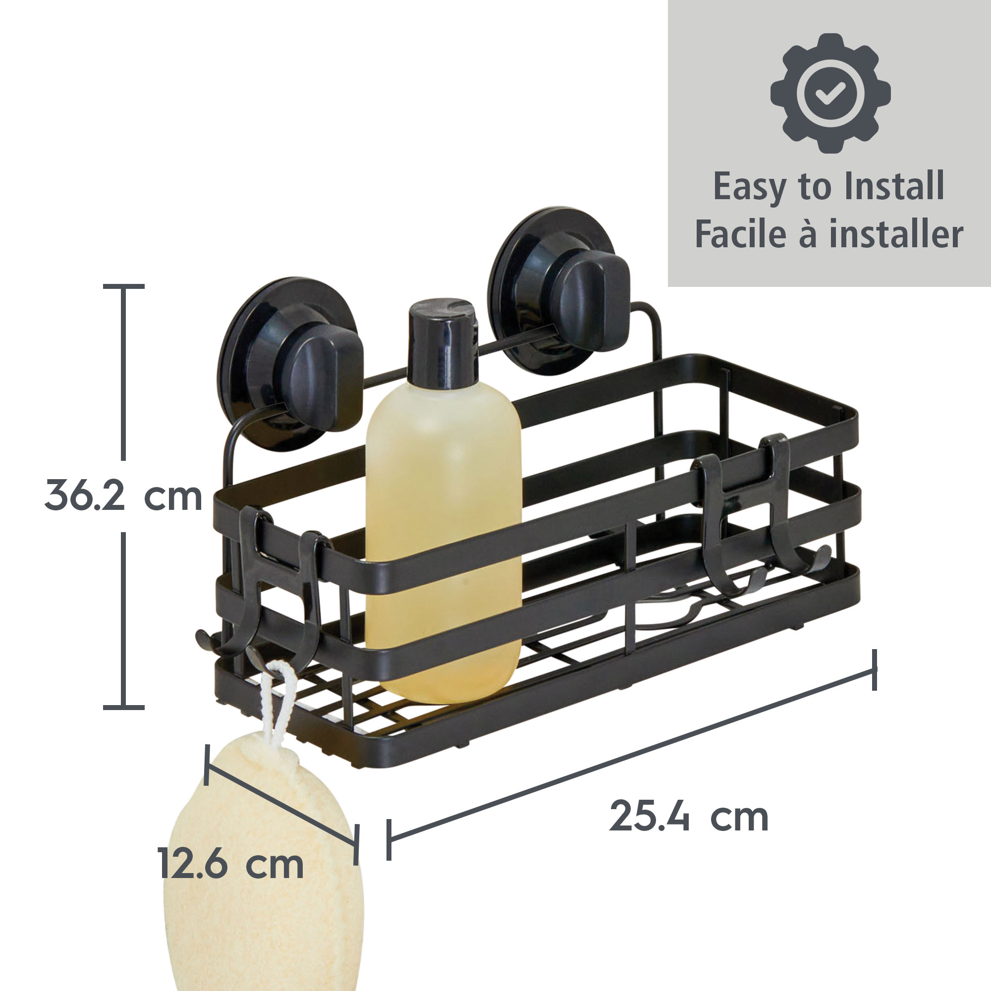 Panier de rangement de douche Better Homes & Gardens à fixation adhésive ou à ventouse, noir mat
