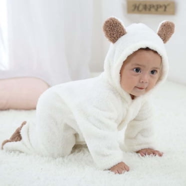 TopLLC Newborn Baby Fleece Bodysuit Infant One Piece Hoodies Cute Kids Hooded Romper Outerwear with Bear's Ears Toddler Reversible Thicken Winter Coats Jacket
