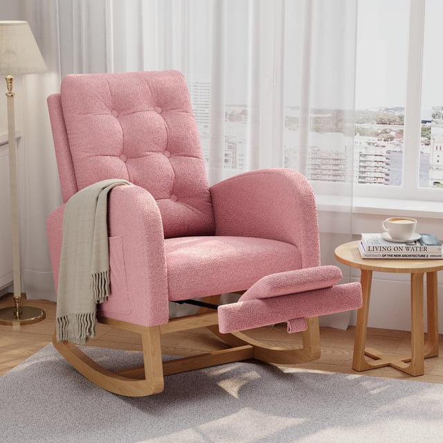 BeesClover Nursery Rocking Chair, Modern Glider with High Backrest and Sturdy Wooden Legs, Comfortable Accent Rocker for Living Room, Bedroom, Nursery Furniture, Easy Assembly