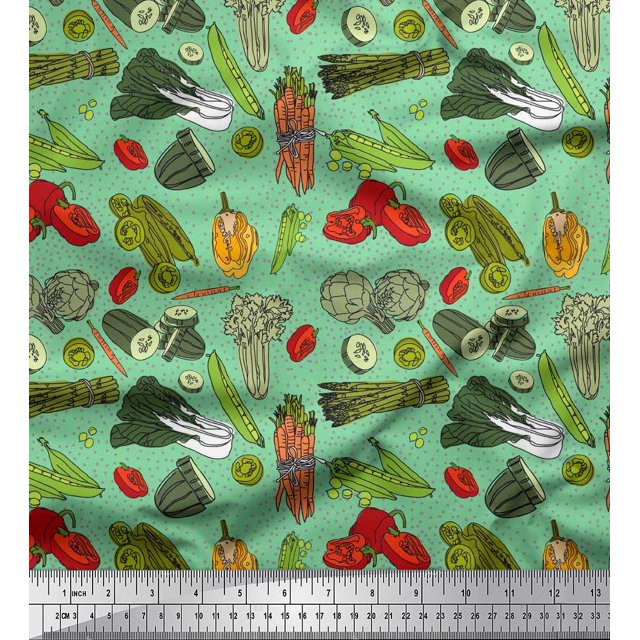 Soimoi Velvet Fabric Dot & Mix Vegetable Print Sewing Fabric Yard 58 Inch Wide