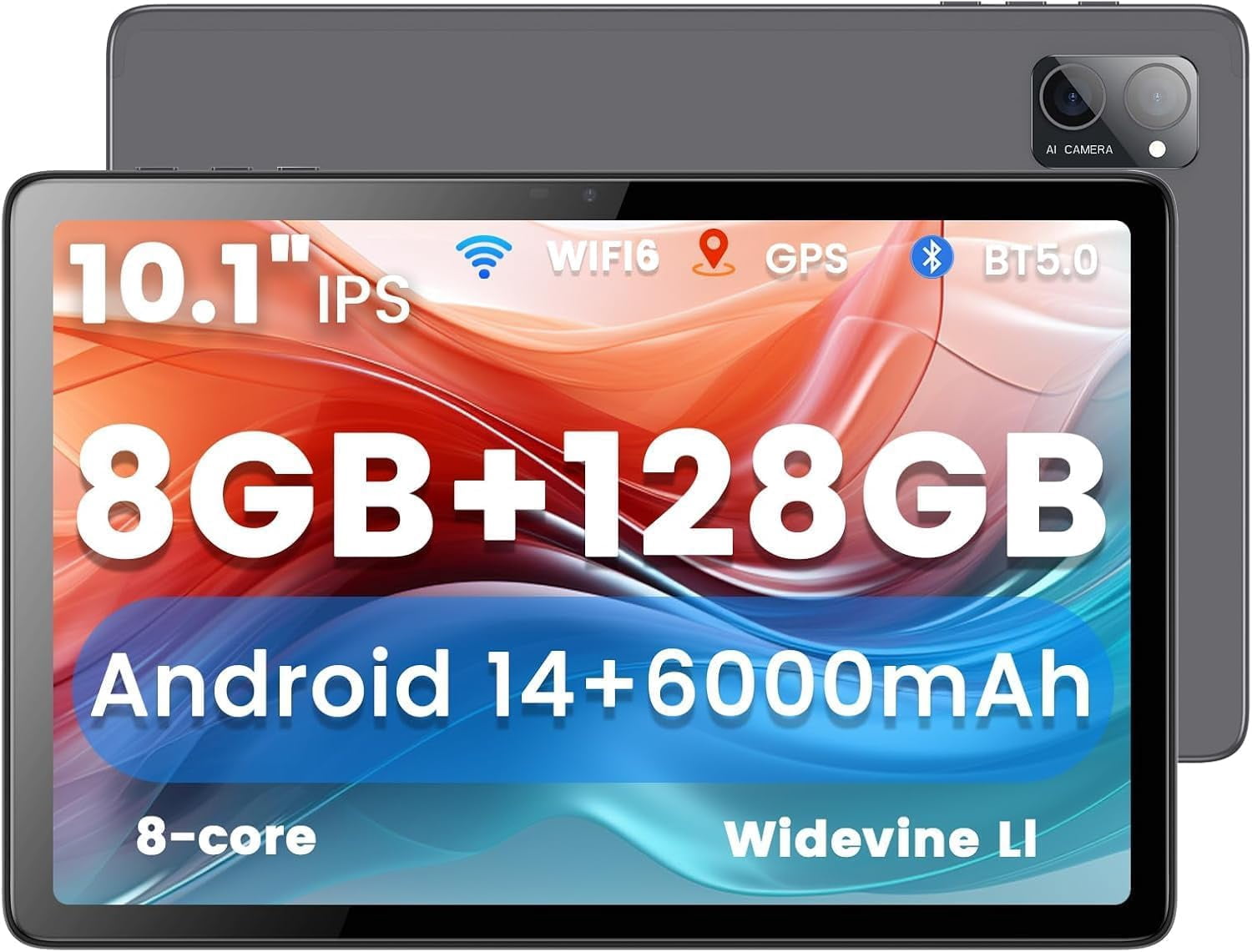 Azeyou Tablet 10.1 inch, Android 14 Tablet, 8GB 128G Computer Tablets, Octa Core Processor 6000mAh Battery, 1280x800 IPS Touch Screen, 5+8MP Dual Cam