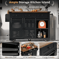 thumbnail image 4 of MODERNLUXE 53.7" Kitchen Island with Power Outlet & Drop Leaf, Rolling Kitchen Cart with 3 Drawers, Spice Rack & Towel Rack, Storage Cabinet on Wheels for Dining Room,Black, 4 of 9