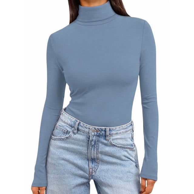 Women'S Long Sleeve Shirts Fall Fashion Basic Thermal Underwear Tops Winter Clothes Royal Blue L