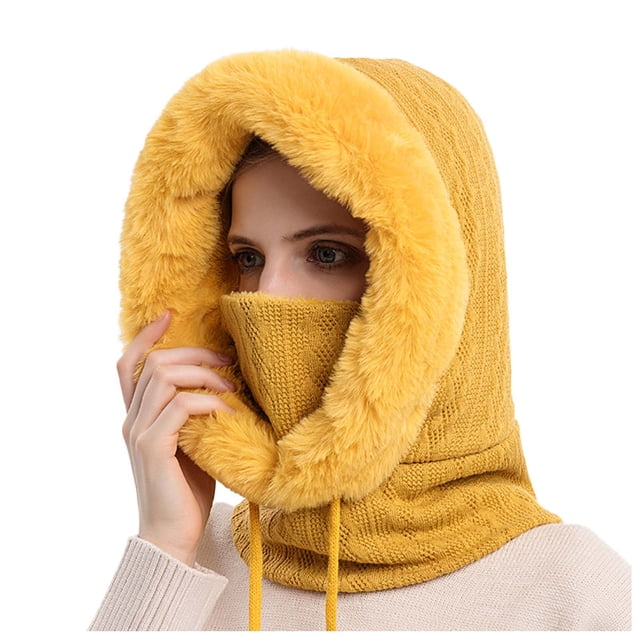 Women Winter Outdoor Riding Headgear Cold-Proof Ski Cap Warm Bib Face Mask Integrated Cold-Proof Hood Hat