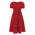 thumbnail image 4 of SMihono Robe d'Été Grande Taille pour Femmes 2023 Unie Décontractée Confortable à Col en V Aguichant Polyvalente à Manches Courtes, 4 of 8
