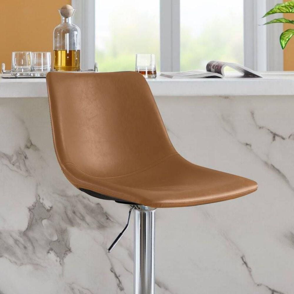 Tabouret Réglable en Cuir PU Boomer en Noir, Base Chromée Brillante, Tabouret Pivotant Réglable pour la Cuisine, Tabouret d'île Ensemble 2